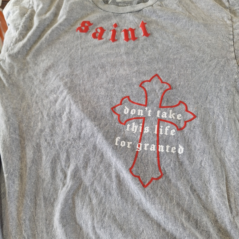 Gray Graphic Tee with Red Accents